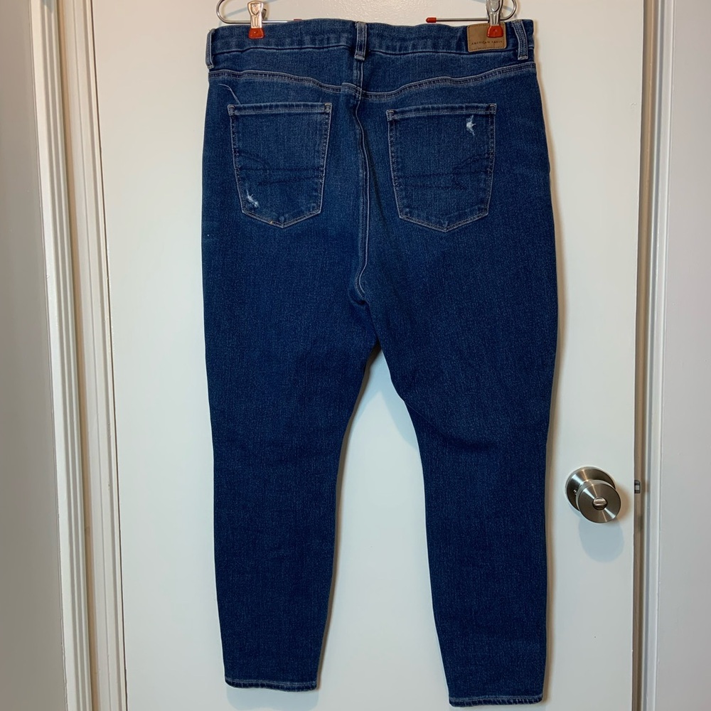 American Eagle Outfitters Dark Blue Distressed Skinny Jeans (Size 16S) - Picture 2 of 12